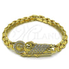 Oro Laminado Fancy Bracelet, Gold Filled Style San Judas and Belt Buckle Design, with White Cubic Zirconia, Polished, Golden Finish, 03.411.0083.07
