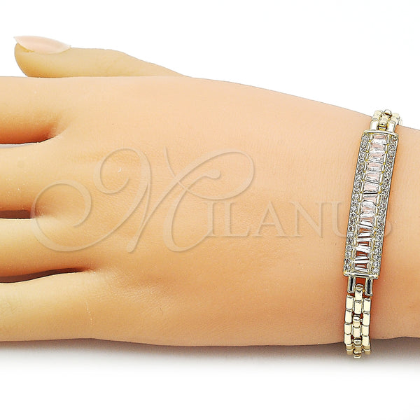 Gold Filled Bracelet — Fancy Bracelet Baguette and Cluster Design with White — alternate product view — SKU 162819 | Oro Laminado brazalete — elegante Bracelet Baguette and Cluster diseño with blanco — SKU 162819