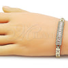 Oro Laminado Fancy Bracelet, Gold Filled Style Baguette and Cluster Design, with White Cubic Zirconia and White Micro Pave, Polished, Golden Finish, 03.411.0084.08 (Thickness, 8 Inches Length)