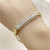 Oro Laminado Fancy Bracelet, Gold Filled Style Baguette and Cluster Design, with White Cubic Zirconia and White Micro Pave, Polished, Golden Finish, 03.411.0084.08 (Thickness, 8 Inches Length)