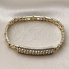 Oro Laminado Fancy Bracelet, Gold Filled Style Baguette and Cluster Design, with White Cubic Zirconia and White Micro Pave, Polished, Golden Finish, 03.411.0084.08 (Thickness, 8 Inches Length)