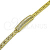 Oro Laminado Fancy Bracelet, Gold Filled Style Baguette and Cluster Design, with White Cubic Zirconia and White Micro Pave, Polished, Golden Finish, 03.411.0084.08 (Thickness, 8 Inches Length)