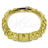 Oro Laminado Fancy Bracelet, Gold Filled Style San Judas and Belt Buckle Design, with White Cubic Zirconia, Polished, Golden Finish, 03.411.0085.08