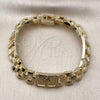 Oro Laminado Fancy Bracelet, Gold Filled Style San Judas and Belt Buckle Design, with White Cubic Zirconia, Polished, Golden Finish, 03.411.0085.08 (12 MM Thickness, 8 Inches Length)