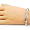Oro Laminado Fancy Bracelet, Gold Filled Style Belt Buckle Design, with White Cubic Zirconia, Polished, Golden Finish, 03.411.0086.07 (09 MM Thickness, 7 Inches Length)