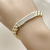 Oro Laminado Fancy Bracelet, Gold Filled Style Belt Buckle Design, with White Cubic Zirconia, Polished, Golden Finish, 03.411.0086.07 (09 MM Thickness, 7 Inches Length)