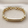 Oro Laminado Fancy Bracelet, Gold Filled Style Belt Buckle Design, with White Cubic Zirconia, Polished, Golden Finish, 03.411.0086.07 (09 MM Thickness, 7 Inches Length)