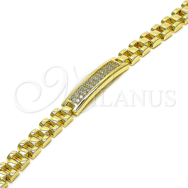 Oro Laminado Fancy Bracelet, Gold Filled Style Belt Buckle Design, with White Cubic Zirconia, Polished, Golden Finish, 03.411.0086.07 (09 MM Thickness, 7 Inches Length)
