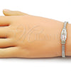 Oro Laminado Fancy Bracelet, Gold Filled Style Guadalupe and Baguette Design, with White Cubic Zirconia, Polished, Tricolor, 03.411.0087.06 (Thickness, 6 Inches Length)
