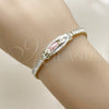 Oro Laminado Fancy Bracelet, Gold Filled Style Guadalupe and Baguette Design, with White Cubic Zirconia, Polished, Tricolor, 03.411.0087.06 (Thickness, 6 Inches Length)