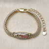 Oro Laminado Fancy Bracelet, Gold Filled Style Guadalupe and Baguette Design, with White Cubic Zirconia, Polished, Tricolor, 03.411.0087.06 (Thickness, 6 Inches Length)