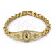 Pulsera Elegante 03.411.0088.07 Oro Laminado, Diseño de San Judas y Hebilla del Cinturón, con Zirconia Cubica Blanca, Esmaltado Blanco, Tres Tonos (Grosor 07.5 MM, 8 Pulgadas de Largo)