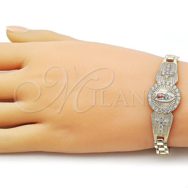 Gold Filled Bracelet — Solid Bracelet Guadalupe and Cross Design with White — alternate product view — SKU 162824 | Oro Laminado brazalete — sólido Bracelet Guadalupe and cruz diseño with blanco — SKU 162824