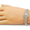 Oro Laminado Solid Bracelet, Gold Filled Style Guadalupe and Cross Design, with White Cubic Zirconia, Polished, Tricolor, 03.411.0008.2.08 (08 MM Thickness, 8 Inches Length)