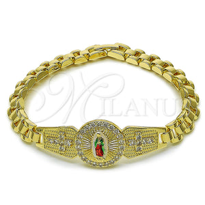 Gold Filled Bracelet — Solid Bracelet Guadalupe and Cross Design with White — main product view — SKU 162824 | Oro Laminado brazalete — sólido Bracelet Guadalupe and cruz diseño with blanco — SKU 162824