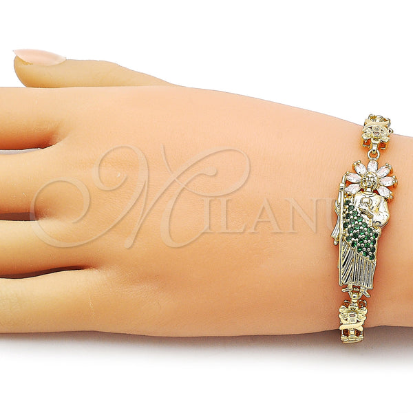 Gold Filled Bracelet — Fancy Bracelet San Judas and Flower Design with — alternate product view — SKU 162826 | Oro Laminado brazalete — elegante Bracelet San Judas and flor diseño with — SKU 162826