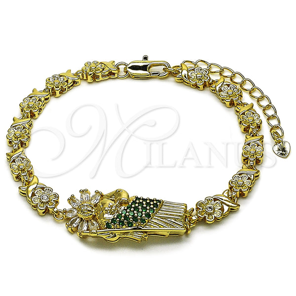 Gold Filled Bracelet — Fancy Bracelet San Judas and Flower Design with — main product view — SKU 162826 | Oro Laminado brazalete — elegante Bracelet San Judas and flor diseño with — SKU 162826