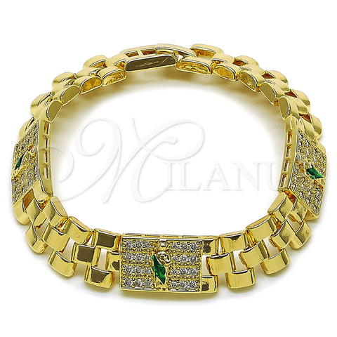 Oro Laminado Fancy Bracelet, Gold Filled Style San Judas and Belt Buckle Design, with White Cubic Zirconia, Polished, Tricolor, 03.411.0091.08