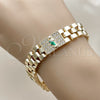 Oro Laminado Fancy Bracelet, Gold Filled Style San Judas and Belt Buckle Design, with White Cubic Zirconia, Polished, Tricolor, 03.411.0091.08 (Thickness, 8 Inches Length)