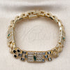 Oro Laminado Fancy Bracelet, Gold Filled Style San Judas and Belt Buckle Design, with White Cubic Zirconia, Polished, Tricolor, 03.411.0091.08 (Thickness, 8 Inches Length)