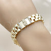 Oro Laminado Fancy Bracelet, Gold Filled Style Guadalupe and Belt Buckle Design, with White Cubic Zirconia, Polished, Golden Finish, 03.411.0092.08 (12 MM Thickness, 8 Inches Length)