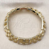 Oro Laminado Fancy Bracelet, Gold Filled Style Guadalupe and Belt Buckle Design, with White Cubic Zirconia, Polished, Golden Finish, 03.411.0092.08 (12 MM Thickness, 8 Inches Length)