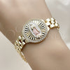 Oro Laminado Fancy Bracelet, Gold Filled Style Guadalupe and Belt Buckle Design, with White Cubic Zirconia, Diamond Cutting Finish, Tricolor, 03.411.0093.08 (12 MM Thickness, 8 Inches Length)
