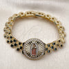 Oro Laminado Fancy Bracelet, Gold Filled Style Guadalupe and Belt Buckle Design, with White Cubic Zirconia, Diamond Cutting Finish, Tricolor, 03.411.0093.08 (12 MM Thickness, 8 Inches Length)