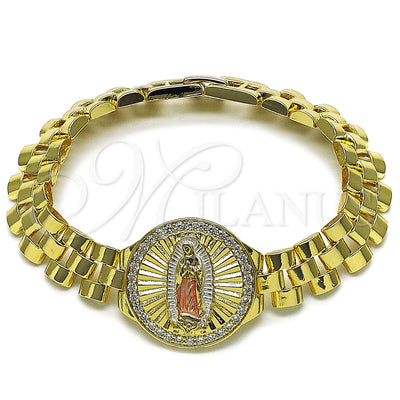 Oro Laminado Fancy Bracelet, Gold Filled Style Guadalupe and Belt Buckle Design, with White Cubic Zirconia for wholesale, main product view