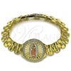 Oro Laminado Fancy Bracelet, Gold Filled Style Guadalupe and Belt Buckle Design, with White Cubic Zirconia, Diamond Cutting Finish, Tricolor, 03.411.0093.08 (12 MM Thickness, 8 Inches Length)