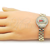 Oro Laminado Fancy Bracelet, Gold Filled Style Guadalupe and Belt Buckle Design, with White Cubic Zirconia, Diamond Cutting Finish, Tricolor, 03.411.0093.1.08 (12 MM Thickness, 8 Inches Length)