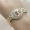 Oro Laminado Fancy Bracelet, Gold Filled Style Guadalupe and Belt Buckle Design, with White Cubic Zirconia, Diamond Cutting Finish, Tricolor, 03.411.0093.1.08 (12 MM Thickness, 8 Inches Length)