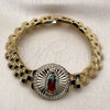 Oro Laminado Fancy Bracelet, Gold Filled Style Guadalupe and Belt Buckle Design, with White Cubic Zirconia, Diamond Cutting Finish, Tricolor, 03.411.0093.1.08 (12 MM Thickness, 8 Inches Length)