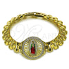 Oro Laminado Fancy Bracelet, Gold Filled Style Guadalupe and Belt Buckle Design, with White Cubic Zirconia, Diamond Cutting Finish, Tricolor, 03.411.0093.1.08 (12 MM Thickness, 8 Inches Length)