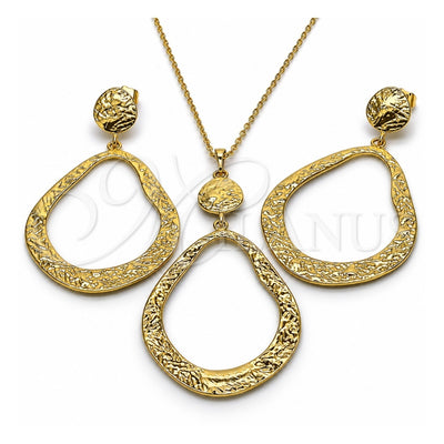 Oro Laminado Earring and Pendant Adult Set, Gold Filled Style Teardrop Design, Polished, Golden Finish, 10.379.0098