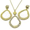 Oro Laminado Earring and Pendant Adult Set, Gold Filled Style Teardrop Design, Polished, Golden Finish, 10.379.0098