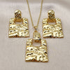 Oro Laminado Earring and Pendant Adult Set, Gold Filled Style Lock Design, Polished, Golden Finish, 10.379.0099