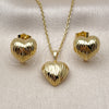Oro Laminado Earring and Pendant Adult Set, Gold Filled Style Heart Design, Diamond Cutting Finish, Golden Finish, 10.379.0101