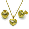 Oro Laminado Earring and Pendant Adult Set, Gold Filled Style Heart Design, Diamond Cutting Finish, Golden Finish, 10.379.0101