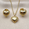 Oro Laminado Earring and Pendant Adult Set, Gold Filled Style Heart Design, Diamond Cutting Finish, Golden Finish, 10.379.0101