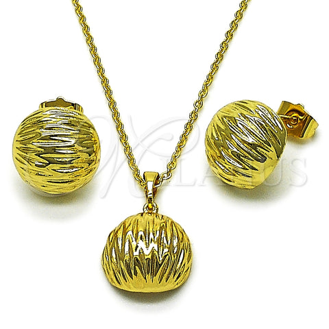 Oro Laminado Earring and Pendant Adult Set, Gold Filled Style Ball Design, Diamond Cutting Finish, Golden Finish, 10.379.0102