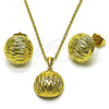 Oro Laminado Earring and Pendant Adult Set, Gold Filled Style Ball Design, Diamond Cutting Finish, Golden Finish, 10.379.0102