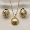 Oro Laminado Earring and Pendant Adult Set, Gold Filled Style Ball Design, Diamond Cutting Finish, Golden Finish, 10.379.0102