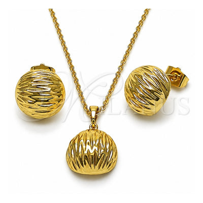 Oro Laminado Earring and Pendant Adult Set, Gold Filled Style Ball Design, Diamond Cutting Finish, Golden Finish, 10.379.0102