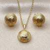 Oro Laminado Earring and Pendant Adult Set, Gold Filled Style Ball Design, Diamond Cutting Finish, Golden Finish, 10.379.0103