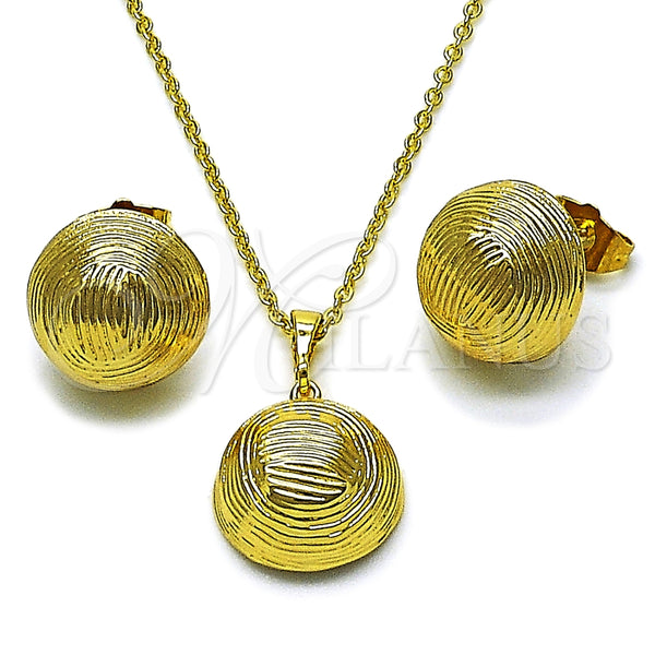 Oro Laminado Earring and Pendant Adult Set, Gold Filled Style Ball Design, Diamond Cutting Finish, Golden Finish, 10.379.0103