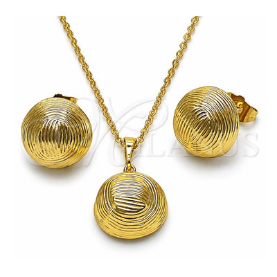 Oro Laminado Earring and Pendant Adult Set, Gold Filled Style Ball Design, Diamond Cutting Finish, Golden Finish, 10.379.0103