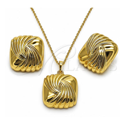 Oro Laminado Earring and Pendant Adult Set, Gold Filled Style Diamond Cutting Finish, Golden Finish, 10.379.0104