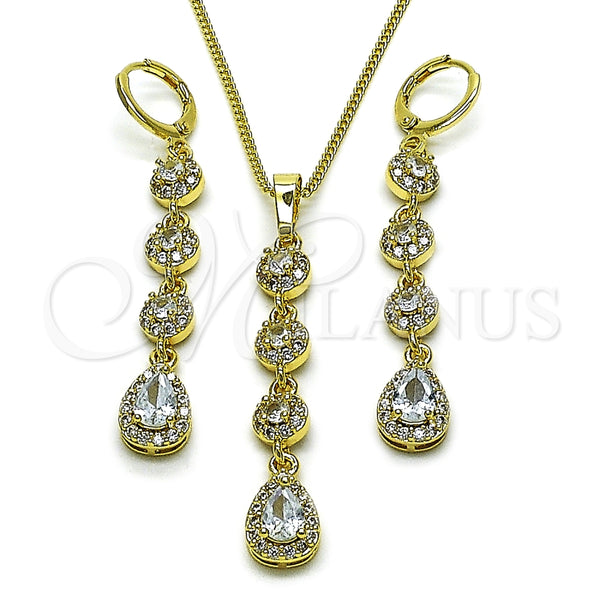 Oro Laminado Earring and Pendant Adult Set, Gold Filled Style Cluster and Teardrop Design, with White Cubic Zirconia, Polished, Golden Finish, 10.323.0001