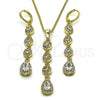 Oro Laminado Earring and Pendant Adult Set, Gold Filled Style Cluster and Teardrop Design, with White Cubic Zirconia, Polished, Golden Finish, 10.323.0001